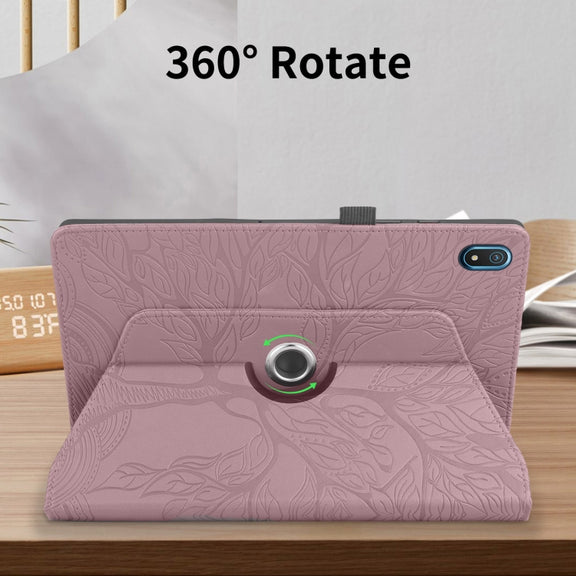 For Nokia T20 10.4 2021 Tree Life Embossed Rotation Leather Tablet Case(Rose Gold)