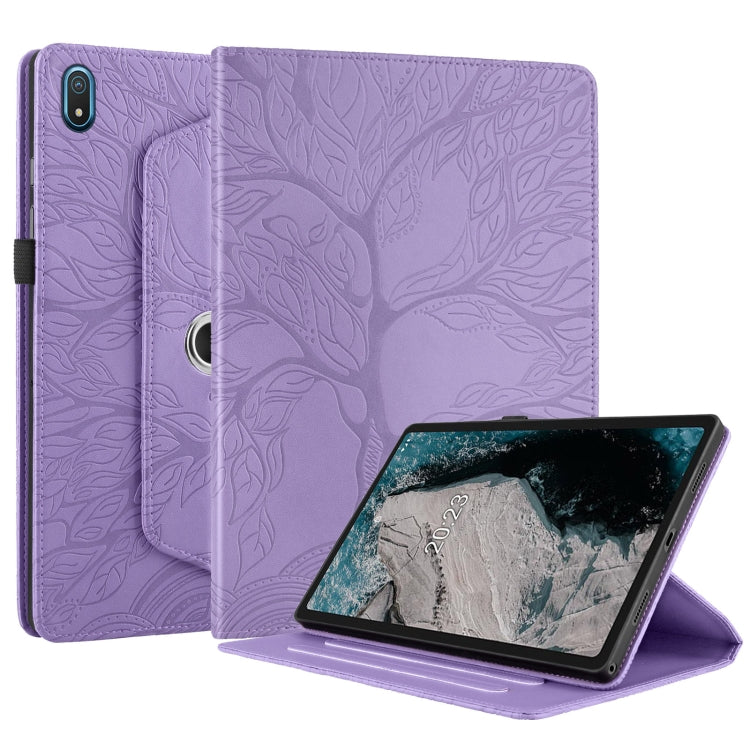 For Nokia T20 10.4 2021 Tree Life Embossed Rotation Leather Tablet Case(Purple)