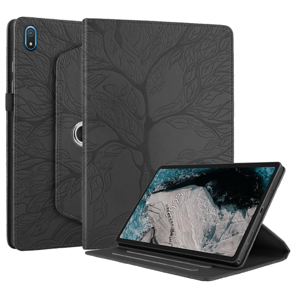 For Nokia T20 10.4 2021 Tree Life Embossed Rotation Leather Tablet Case(Black)