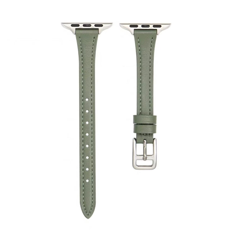 For Apple Watch Ultra 49mm T-shaped Slim Genuine Leather Watch Band(Light Green)