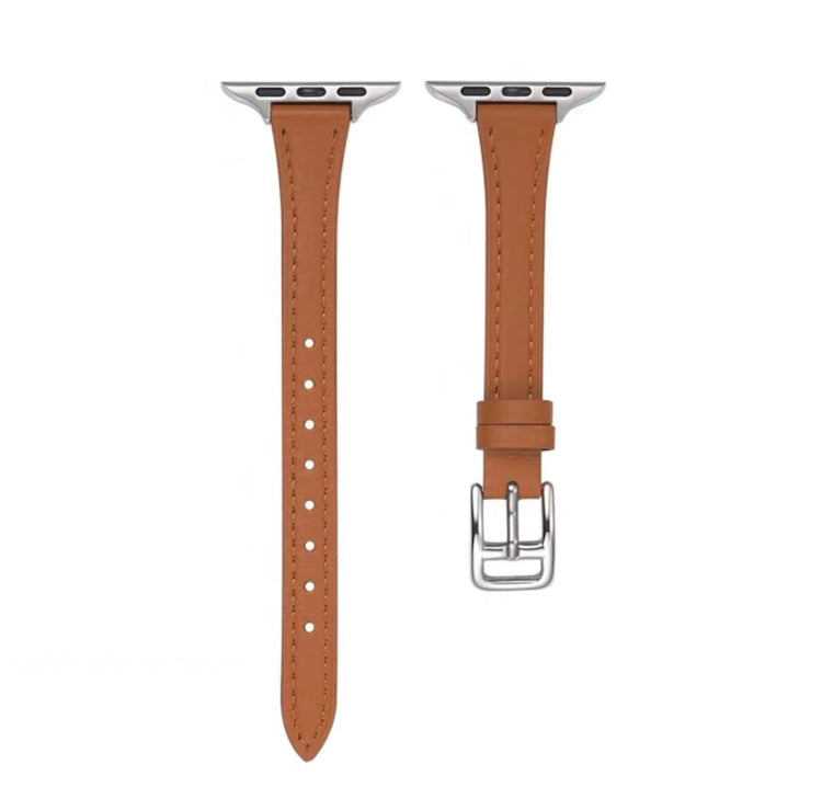 For Apple Watch Ultra 2 49mm T-shaped Slim Genuine Leather Watch Band(Dark Pink)