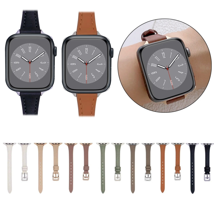 For Apple Watch Ultra 49mm T-shaped Slim Genuine Leather Watch Band(White)