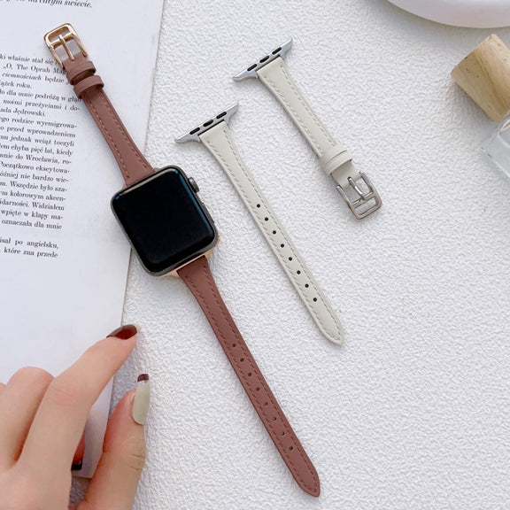 For Apple Watch Ultra 49mm T-shaped Slim Genuine Leather Watch Band(White)