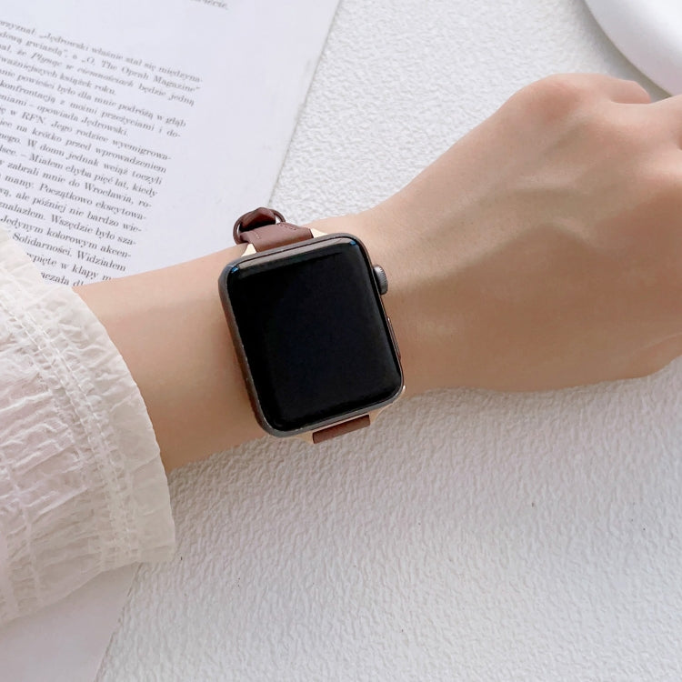 For Apple Watch Ultra 2 49mm T-shaped Slim Genuine Leather Watch Band(Light Brown)