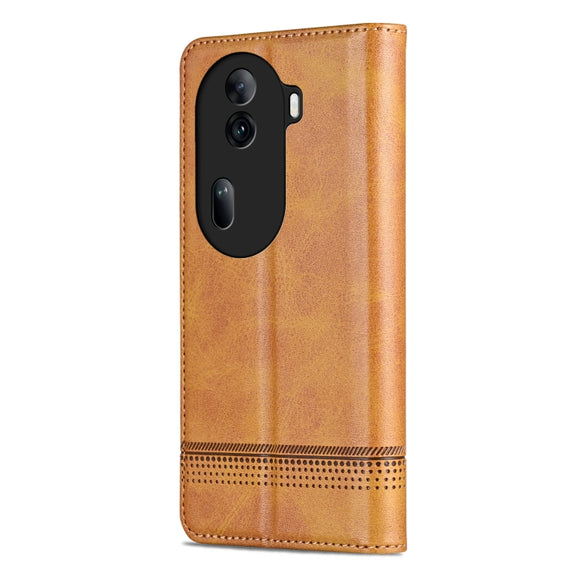 For OPPO Reno11 China AZNS Magnetic Calf Texture Flip Leather Phone Case(Light Brown)