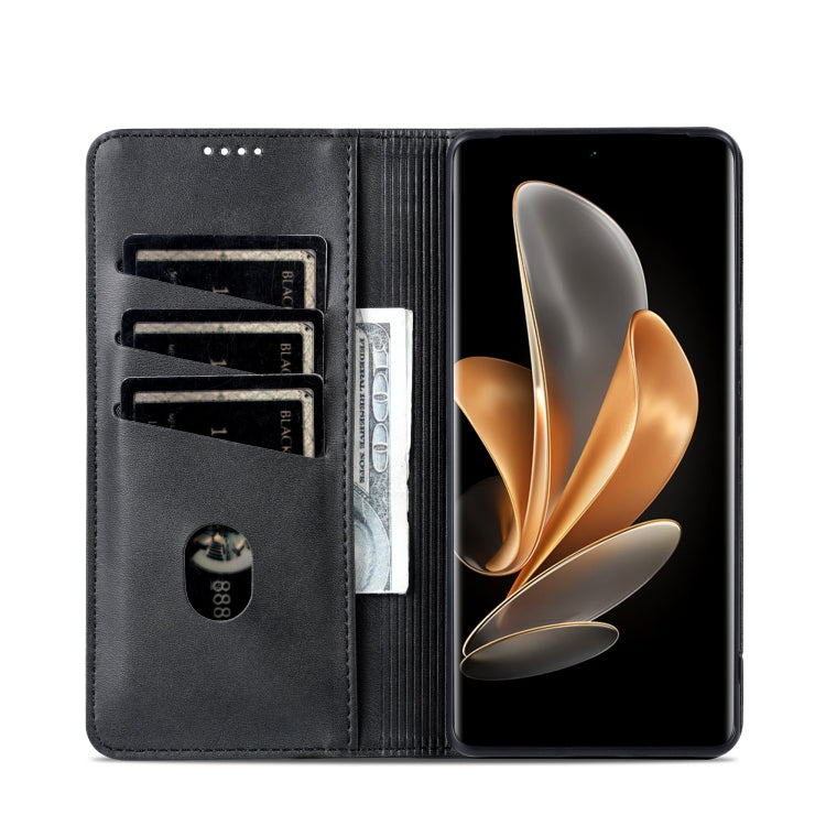 For OPPO Reno11 China AZNS Magnetic Calf Texture Flip Leather Phone Case(Black)