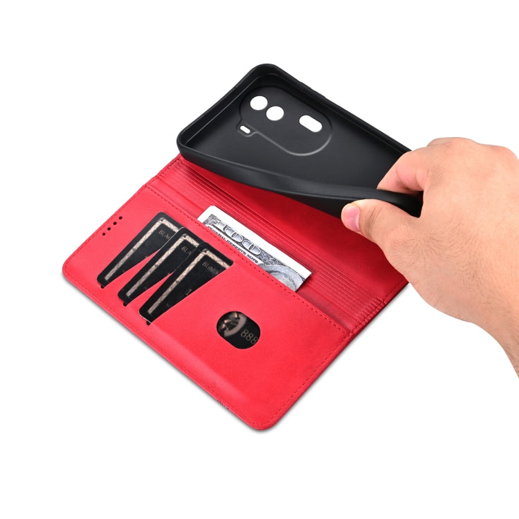 For OPPO Reno11 China AZNS Magnetic Calf Texture Flip Leather Phone Case(Red)