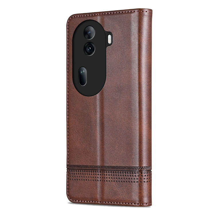 For OPPO Reno11 Pro China AZNS Magnetic Calf Texture Flip Leather Phone Case(Dark Brown)