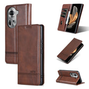 For OPPO Reno11 Global AZNS Magnetic Calf Texture Flip Leather Phone Case(Dark Brown)