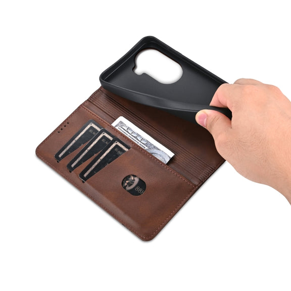 For OPPO Reno11 Global AZNS Magnetic Calf Texture Flip Leather Phone Case(Dark Brown)