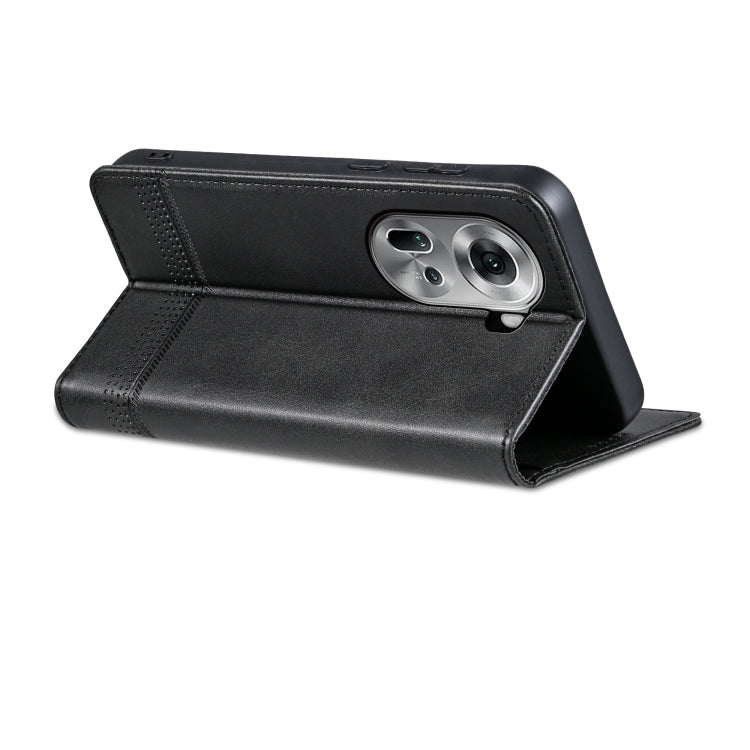 For OPPO Reno11 Global AZNS Magnetic Calf Texture Flip Leather Phone Case(Black)