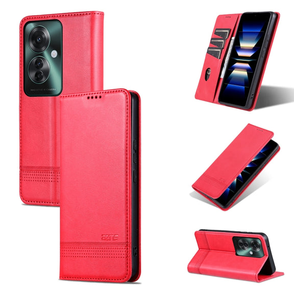 For OPPO Reno11 F AZNS Magnetic Calf Texture Flip Leather Phone Case(Red)