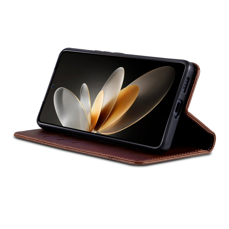 For OPPO Reno12 Global AZNS Magnetic Calf Texture Flip Leather Phone Case(Dark Brown)