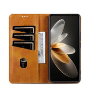 For OPPO Reno12 Global AZNS Magnetic Calf Texture Flip Leather Phone Case(Light Brown)