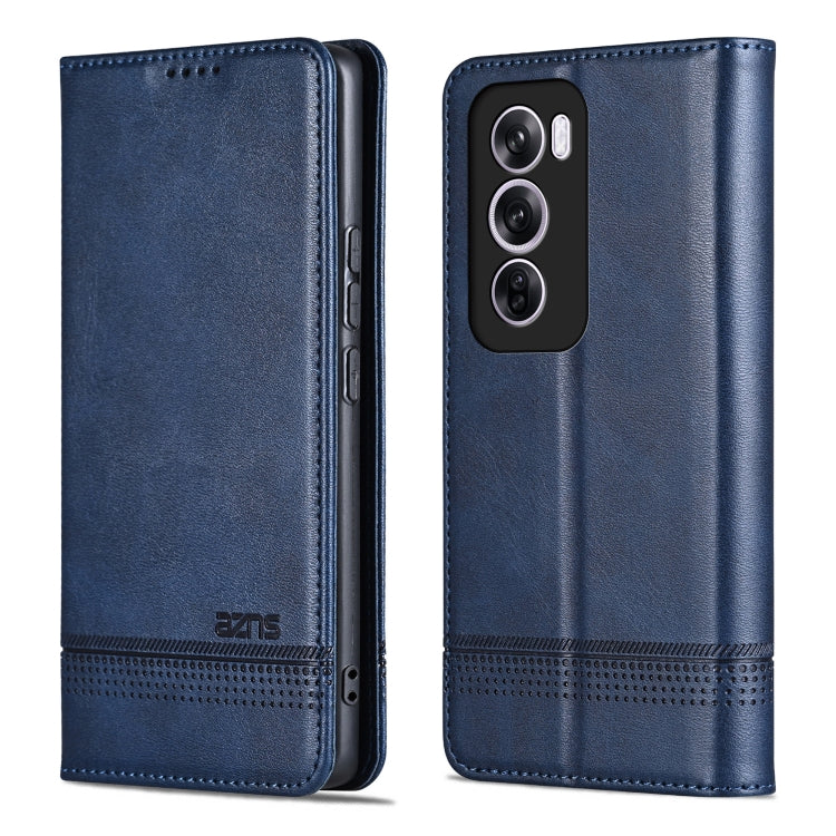 For OPPO Reno12 Global AZNS Magnetic Calf Texture Flip Leather Phone Case(Dark Blue)