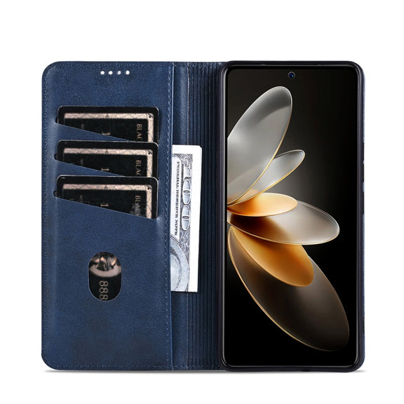 For OPPO Reno12 Global AZNS Magnetic Calf Texture Flip Leather Phone Case(Dark Blue)