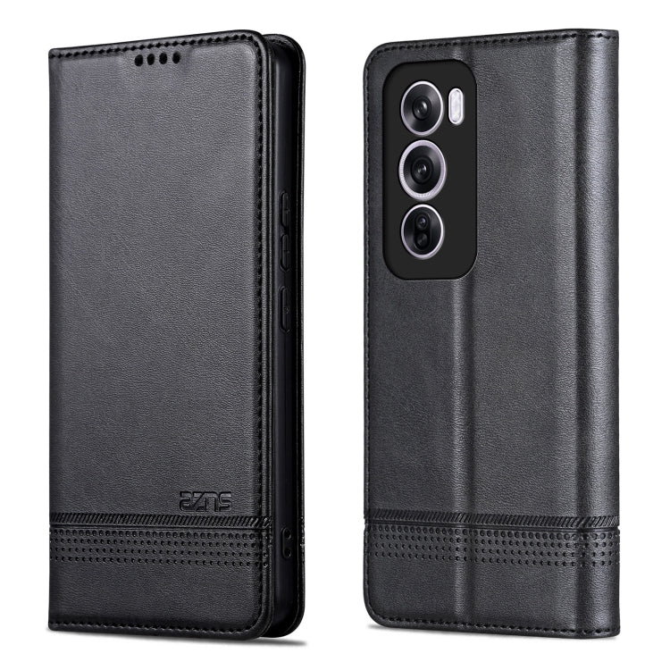 For OPPO Reno12 Global AZNS Magnetic Calf Texture Flip Leather Phone Case(Black)