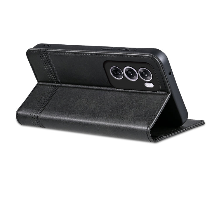 For OPPO Reno12 Global AZNS Magnetic Calf Texture Flip Leather Phone Case(Black)