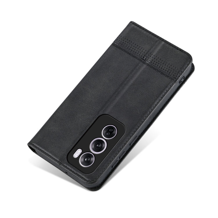 For OPPO Reno12 Global AZNS Magnetic Calf Texture Flip Leather Phone Case(Black)