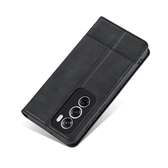 For OPPO Reno12 Global AZNS Magnetic Calf Texture Flip Leather Phone Case(Black)