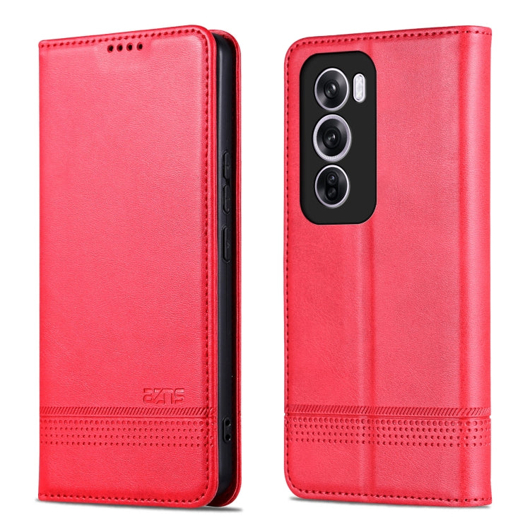 For OPPO Reno12 Global AZNS Magnetic Calf Texture Flip Leather Phone Case(Red)