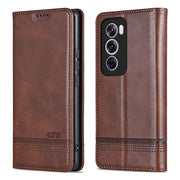 For OPPO Reno12 Pro Global AZNS Magnetic Calf Texture Flip Leather Phone Case(Dark Brown)