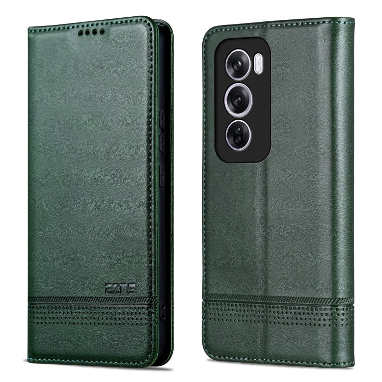For OPPO Reno12 Pro Global AZNS Magnetic Calf Texture Flip Leather Phone Case(Dark Green)