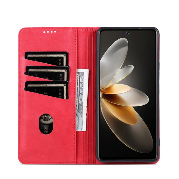 For OPPO Reno12 Pro Global AZNS Magnetic Calf Texture Flip Leather Phone Case(Red)