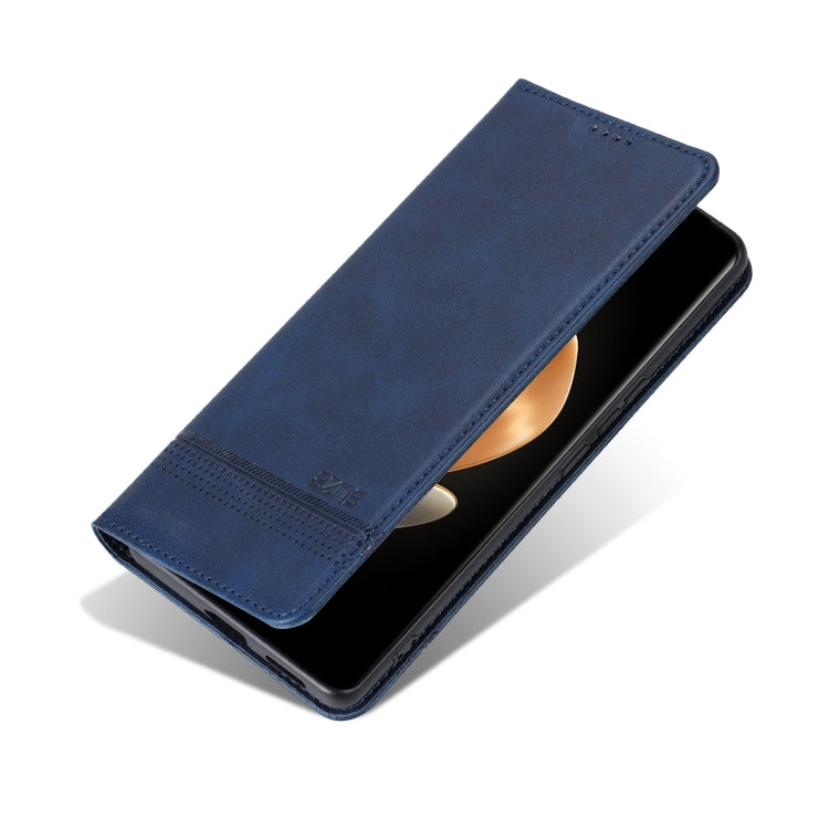 For OPPO Reno12 F 4G AZNS Magnetic Calf Texture Flip Leather Phone Case(Dark Blue)