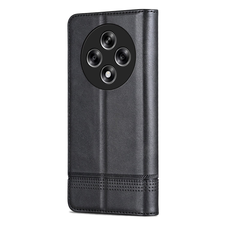 For OPPO Reno12 F 4G AZNS Magnetic Calf Texture Flip Leather Phone Case(Black)