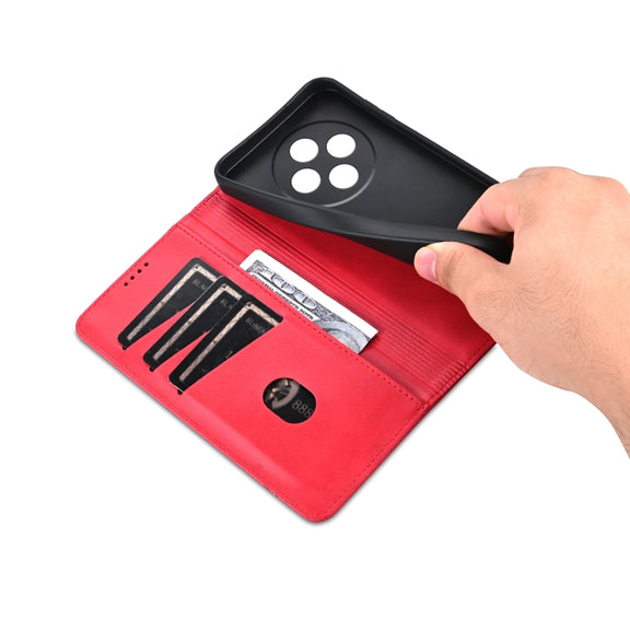 For OPPO Reno12 F 4G AZNS Magnetic Calf Texture Flip Leather Phone Case(Red)