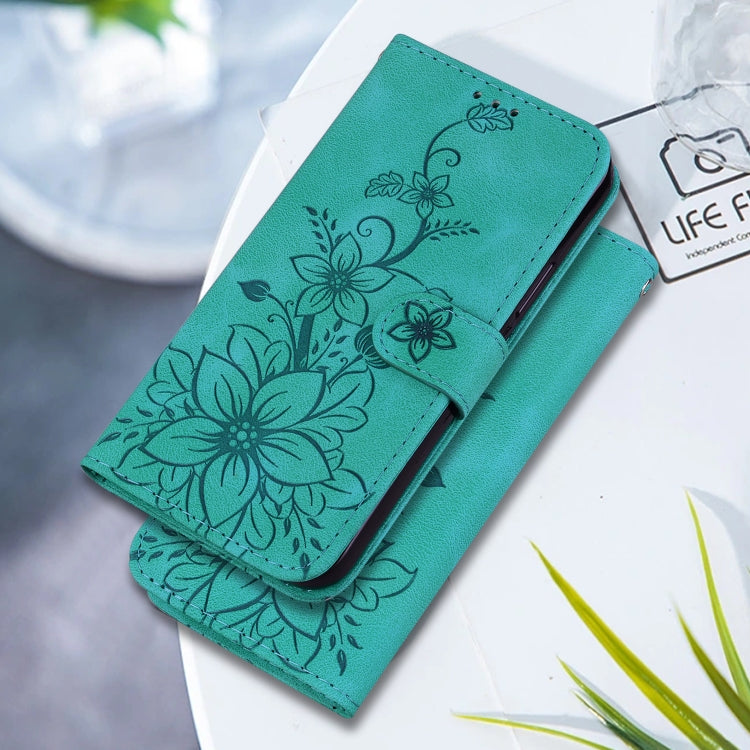 For Google Pixel 9 Pro Lily Embossed Leather Phone Case(Green)