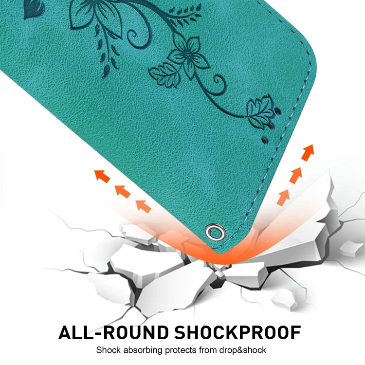 For Google Pixel 9 Pro Lily Embossed Leather Phone Case(Green)