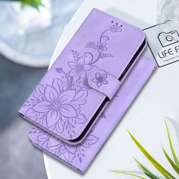 For Google Pixel 9 Pro Lily Embossed Leather Phone Case(Purple)