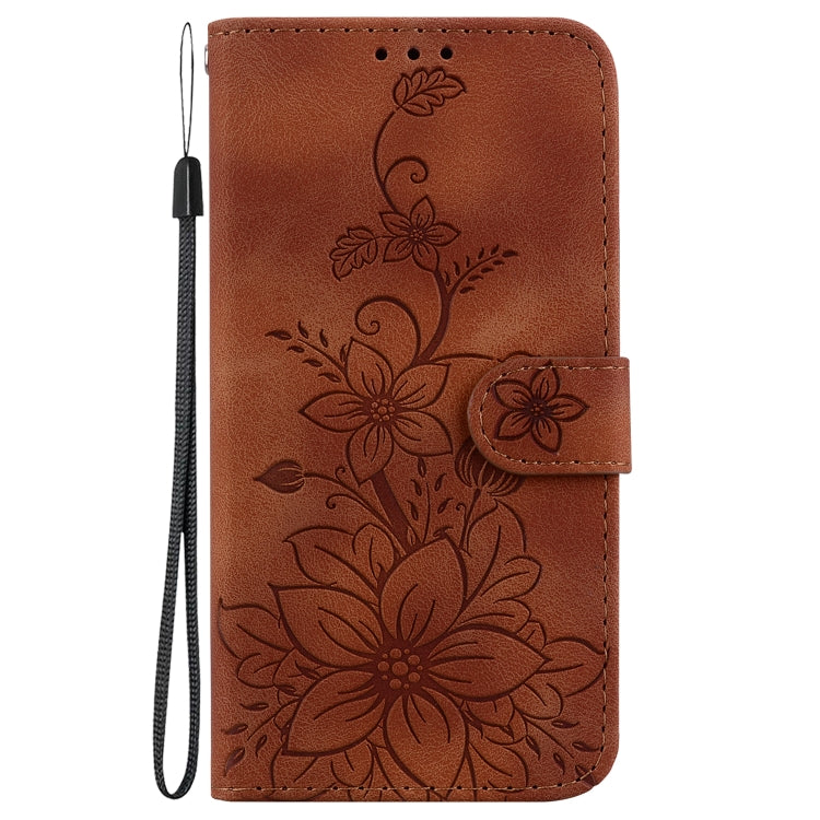 For Google Pixel 9 Pro Lily Embossed Leather Phone Case(Brown)