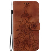 For Google Pixel 9 Pro Lily Embossed Leather Phone Case(Brown)