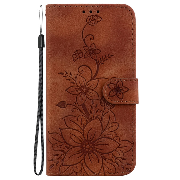 For Google Pixel 9 Pro Lily Embossed Leather Phone Case(Brown)