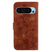 For Google Pixel 9 Pro Lily Embossed Leather Phone Case(Brown)