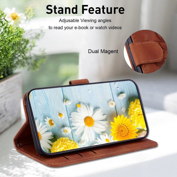 For Google Pixel 9 Pro Lily Embossed Leather Phone Case(Brown)