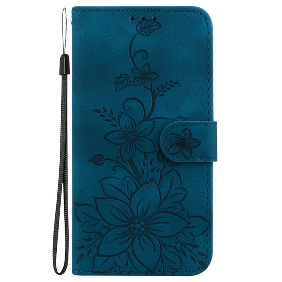 For Google Pixel 9 Pro Lily Embossed Leather Phone Case(Dark Blue)
