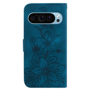 For Google Pixel 9 Pro Lily Embossed Leather Phone Case(Dark Blue)