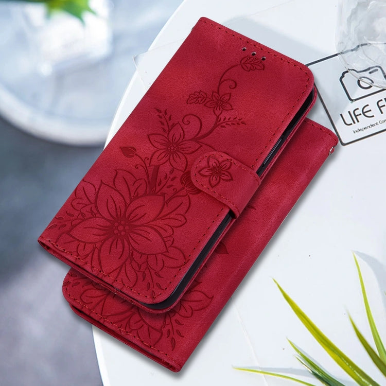 For Google Pixel 9 Pro Lily Embossed Leather Phone Case(Red)