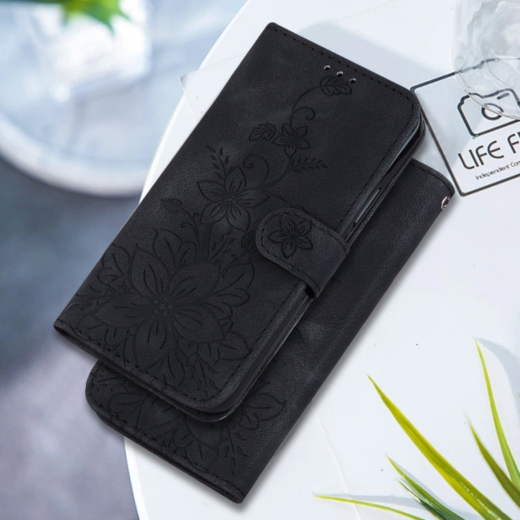 For Google Pixel 9 Pro Lily Embossed Leather Phone Case(Black)