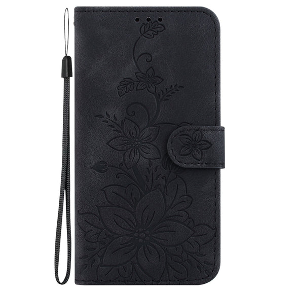 For Google Pixel 9 Pro Lily Embossed Leather Phone Case(Black)