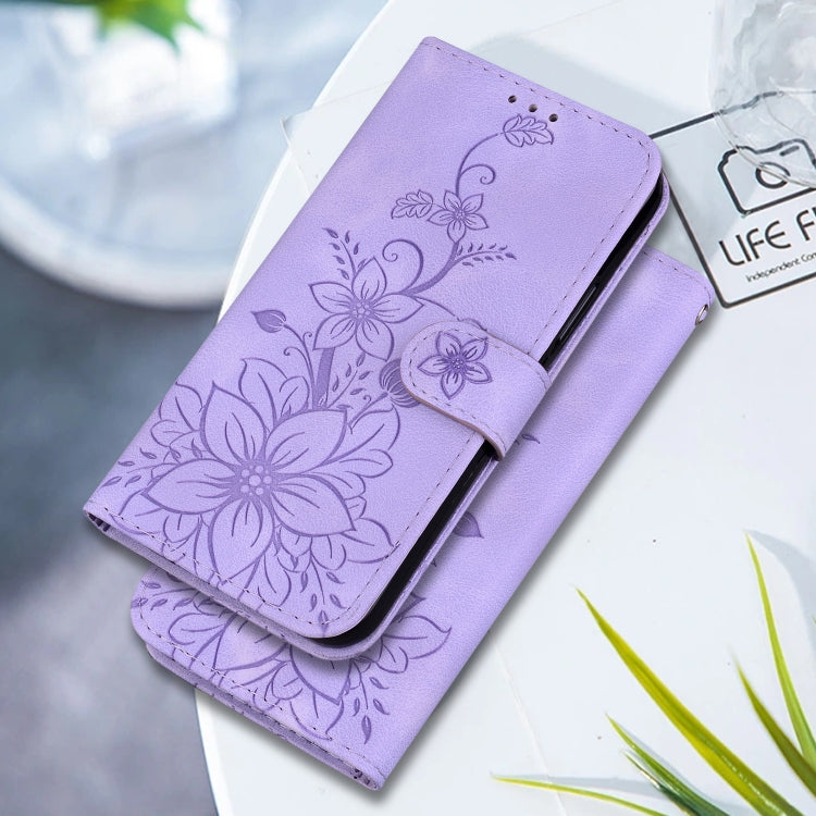 For Google Pixel 9 Lily Embossed Leather Phone Case(Purple)