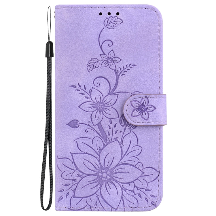 For Google Pixel 9 Lily Embossed Leather Phone Case(Purple)