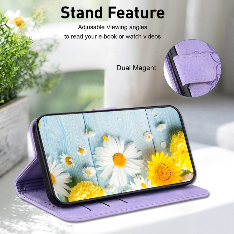 For Google Pixel 9 Lily Embossed Leather Phone Case(Purple)