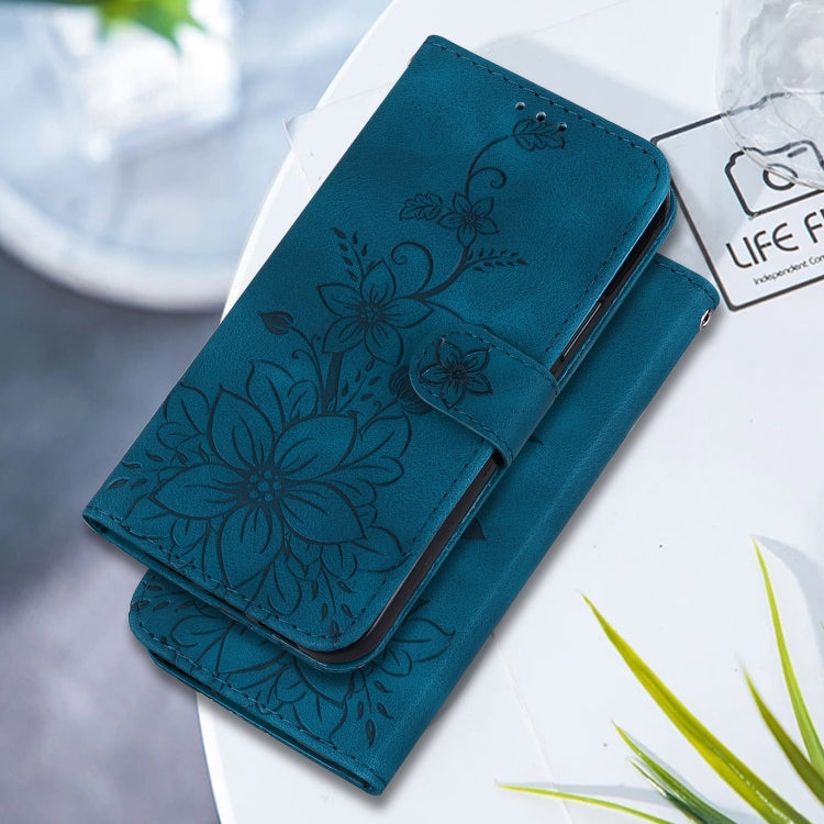 For Google Pixel 9 Lily Embossed Leather Phone Case(Dark Blue)