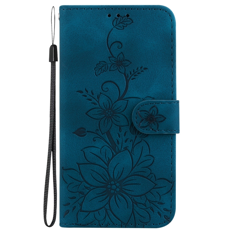 For Google Pixel 9 Lily Embossed Leather Phone Case(Dark Blue)