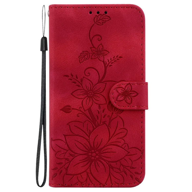For Google Pixel 9 Lily Embossed Leather Phone Case(Red)